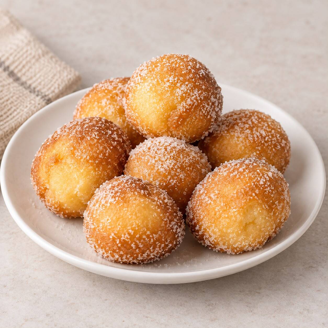 Bolinho macio e douradinho, envolvido em açúcar. Simples, caseiro e delicioso.