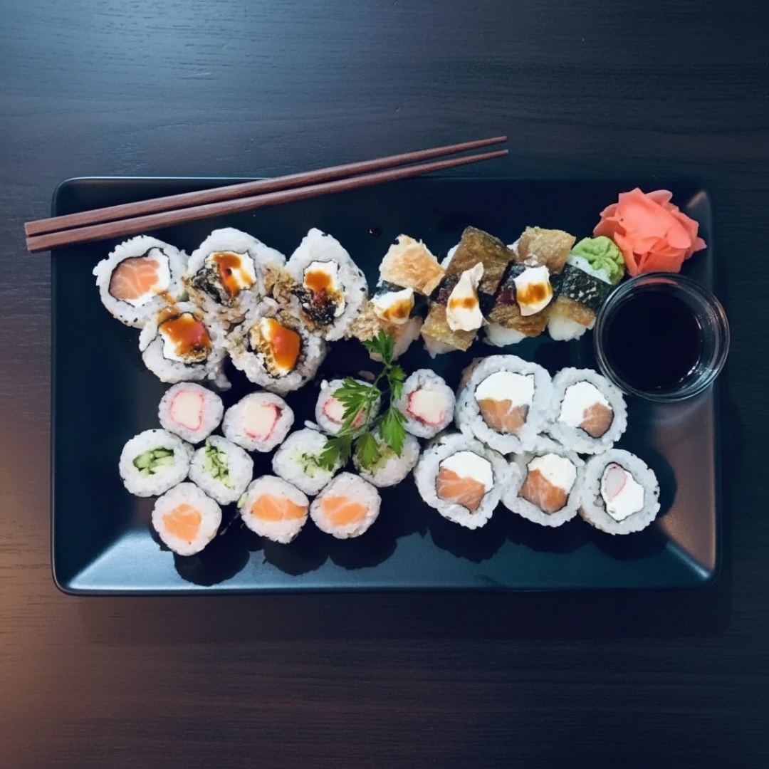 4 uramaki skin 4 niguiri skin 4 hossomaki salmao 4 hossomaki kani 4 hossomaki pepino 4 uramaki filadelfia