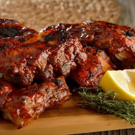Costillas a la B o Mango Habanero con Papas y Verdura