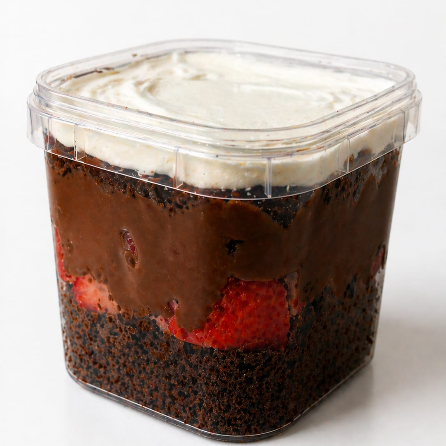 Massa de chocolate molhadinha , com recheio do brigadeiro cremoso e morangos