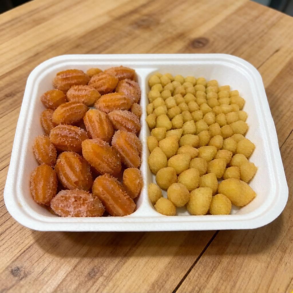 30 salgados misto e 20 churros sabor doce de leite