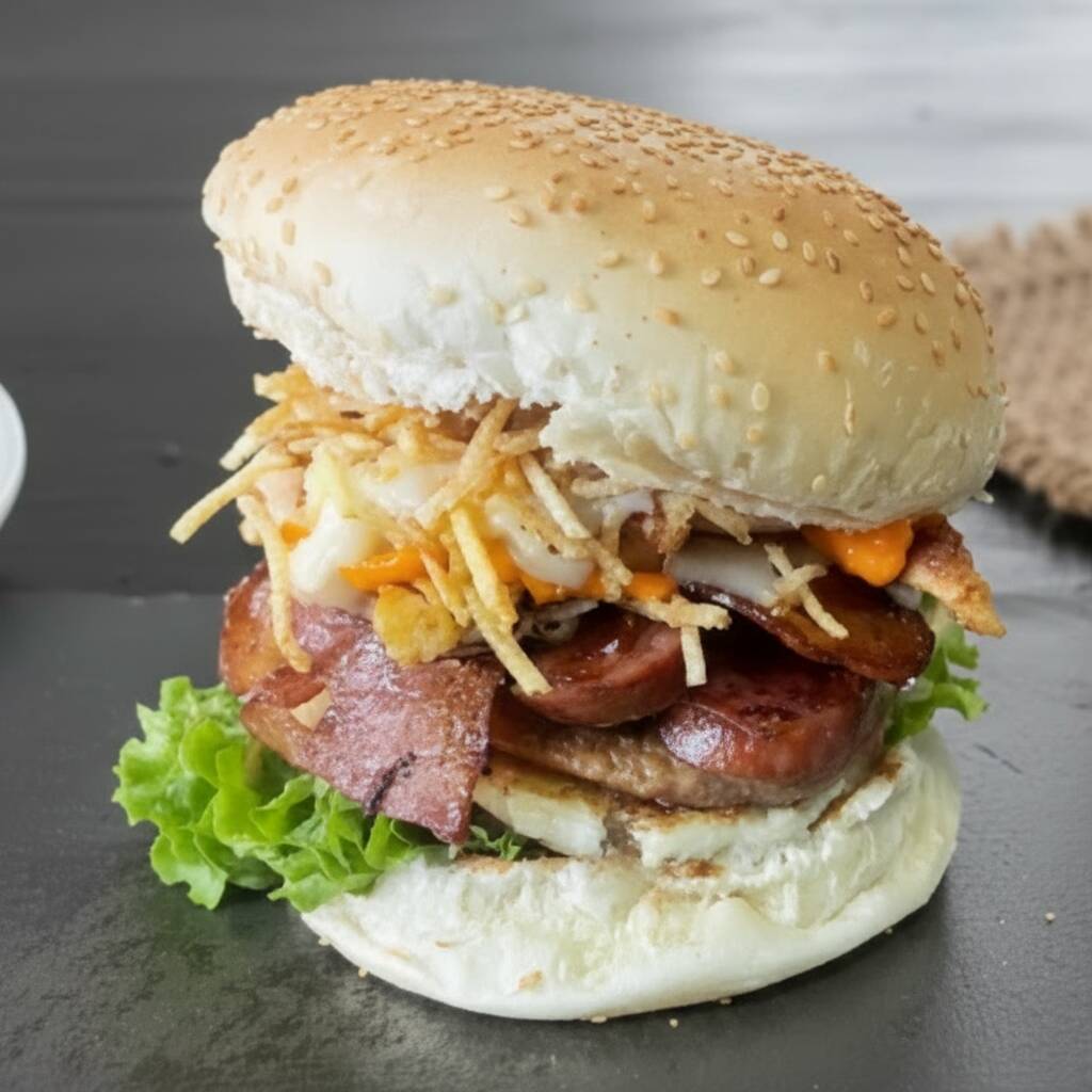 Pão fresquinho, hambúrguer suculento, calabresa, bacon crocante, cheddar, Catupiry, batata palha, alface, tomate e o toque final: molho barbecue! Tudo isso em um só lanche que vai matar sua fome com estilo. Peça já o seu!