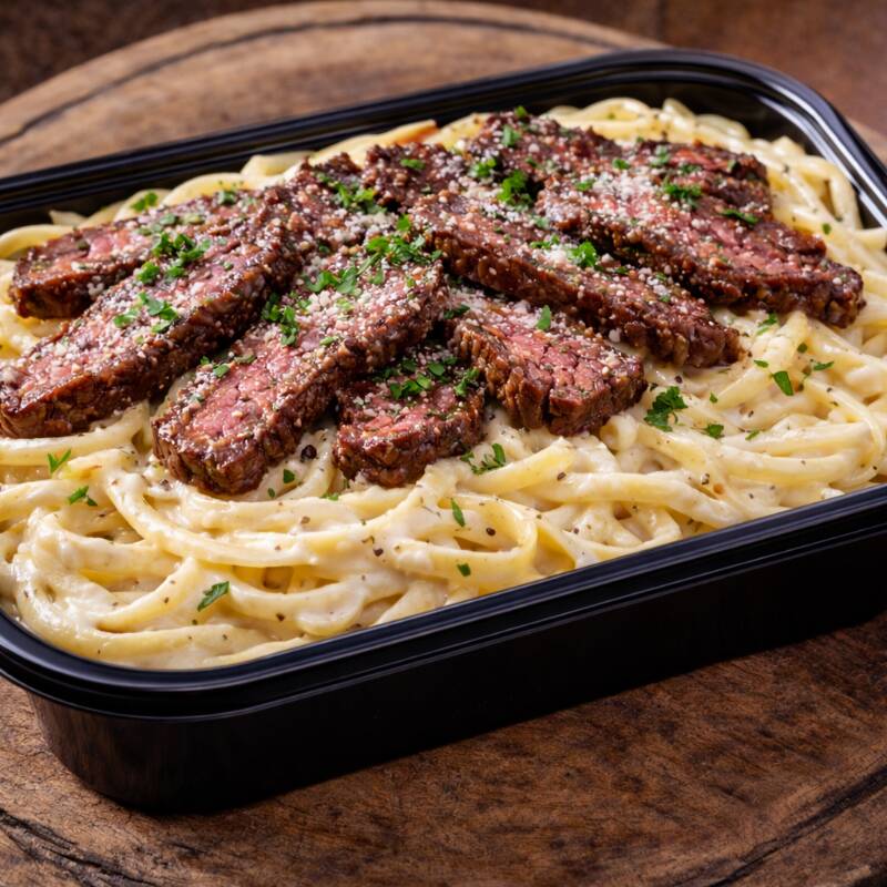 Talarim com molho cremoso com Alcatra