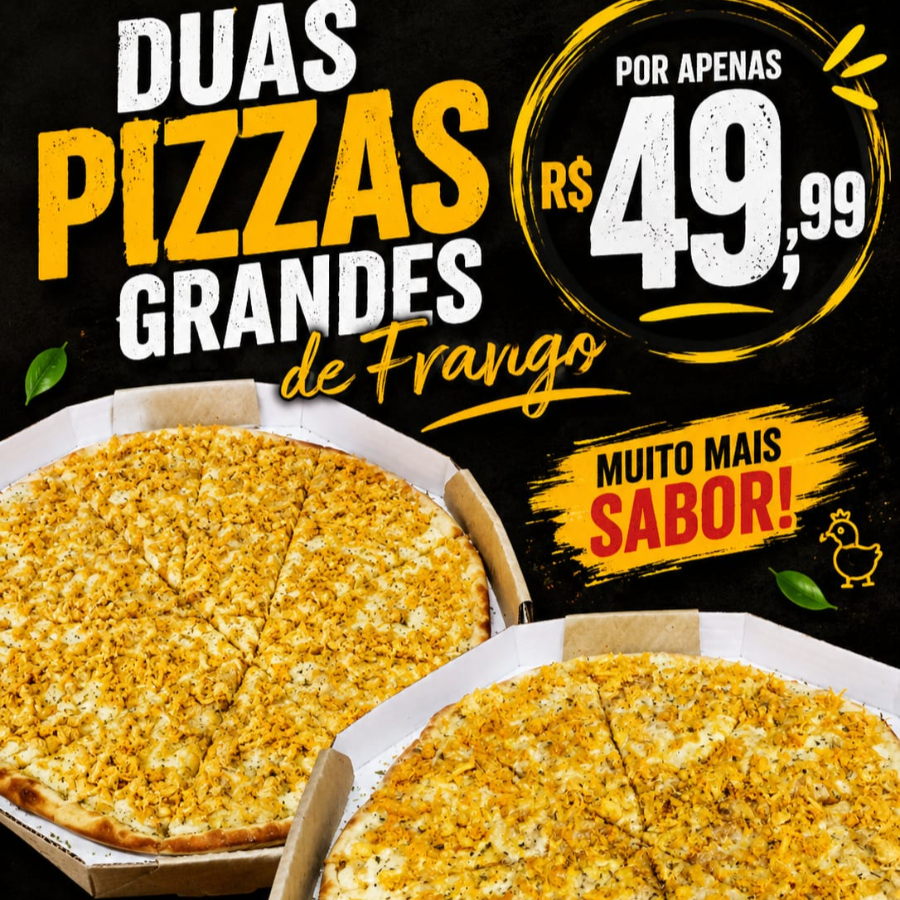 Massa, molho, moçare-la, frango e orégano.