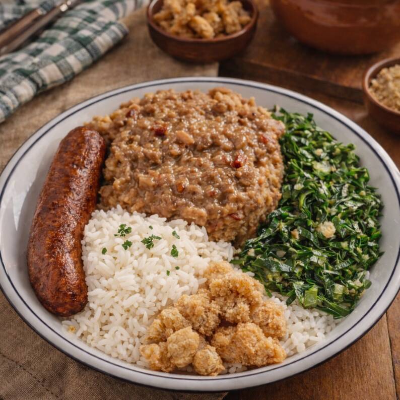 Combo Trem Bão:Tutu a mineira arroz branco torresmo couve e linguiça do Mercadão+ Coca-Cola lata 350ml bem gelada+ Chup Chup artesanal de doce de leite. Almoço completo com final doce do jeitinho mineiro.-marmita de 480 ml