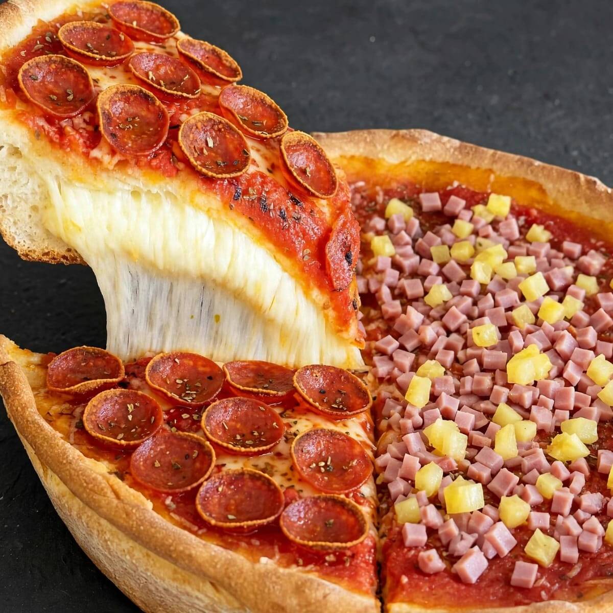 Deep Mitades (Pepperoni/Hawaiana)