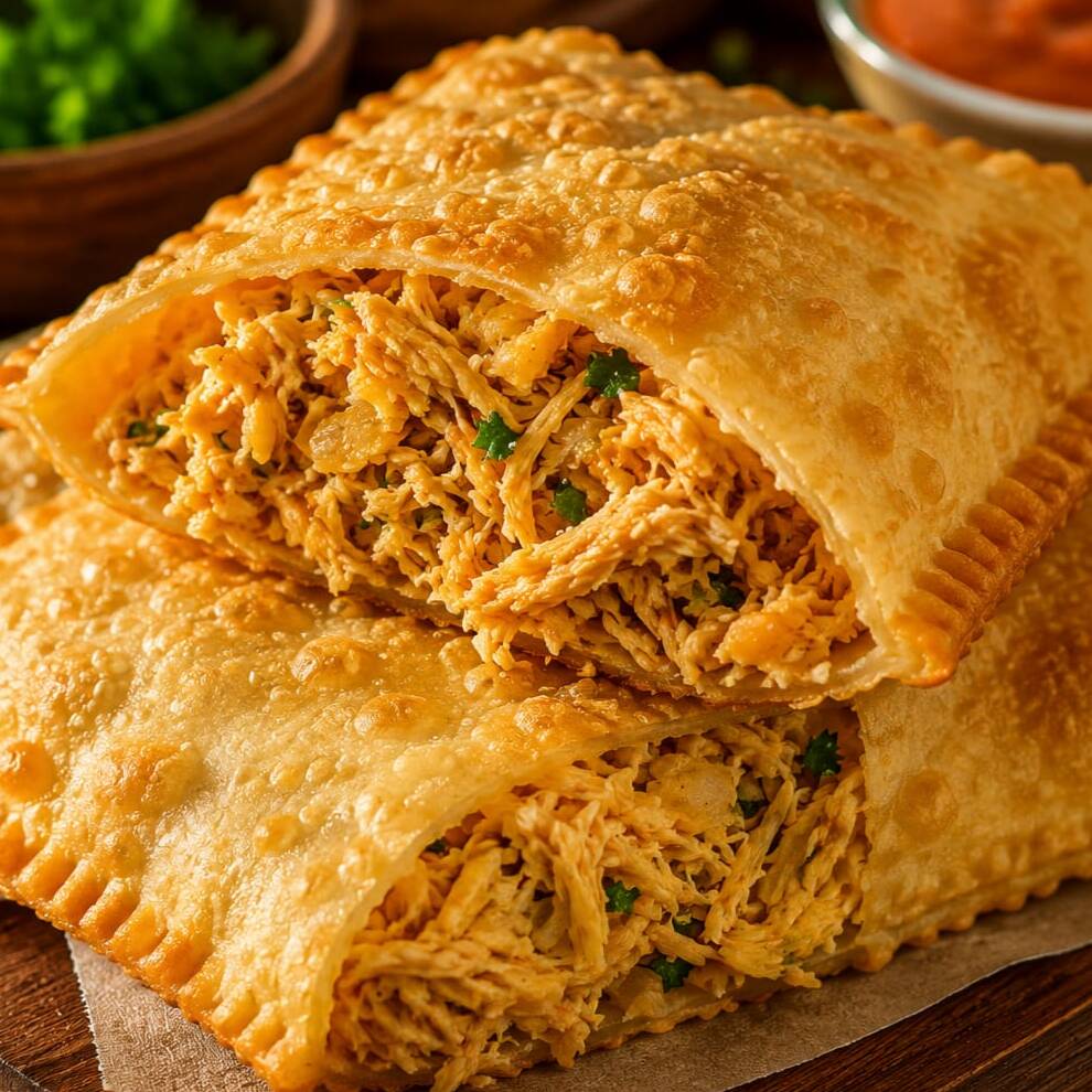 Nosso pastel de frango é feito com massa fina, crocante e sequinha, frita na medida certa para ficar dourada e irresistível. O recheio é generoso e saboroso: frango desfiado temperado na medida certa, com cebola, alho, salsinha e um toque especial que transforma cada mordida em uma explosão de sabores.