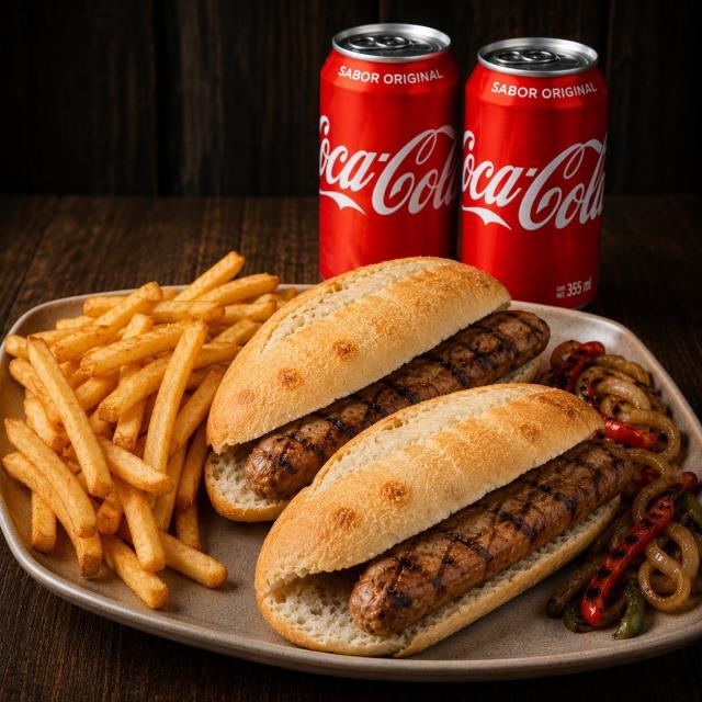 2 Choripanes + 2 coca cola 350 Ml