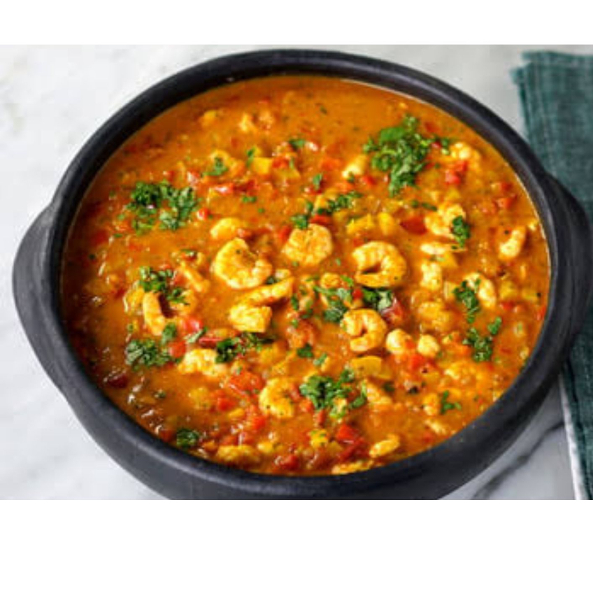 MOQUECA DE CAMARAO O MELHOR TEMPERO DA BAHIA ACONPANHADA DE FAROFA PIRAO E ARROZ