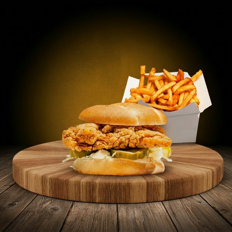 Crispy Chicken burger + Papas