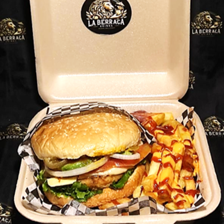 HAMBURGUESA DE POLLO CON PAPAS A LA FRANCESA