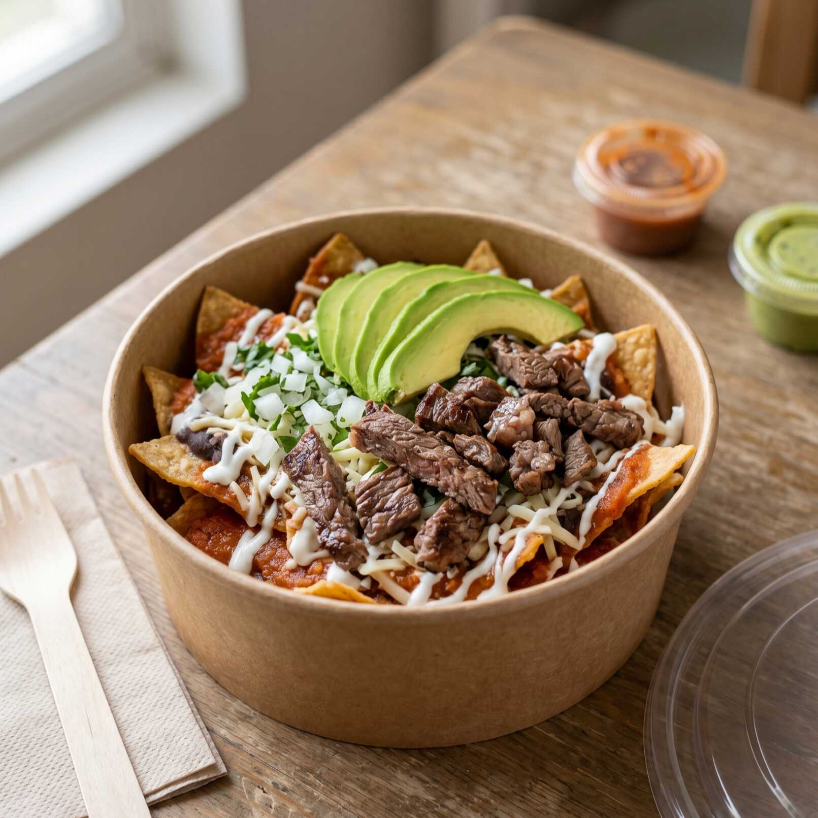 Chilaquiles Rojos con Bistec