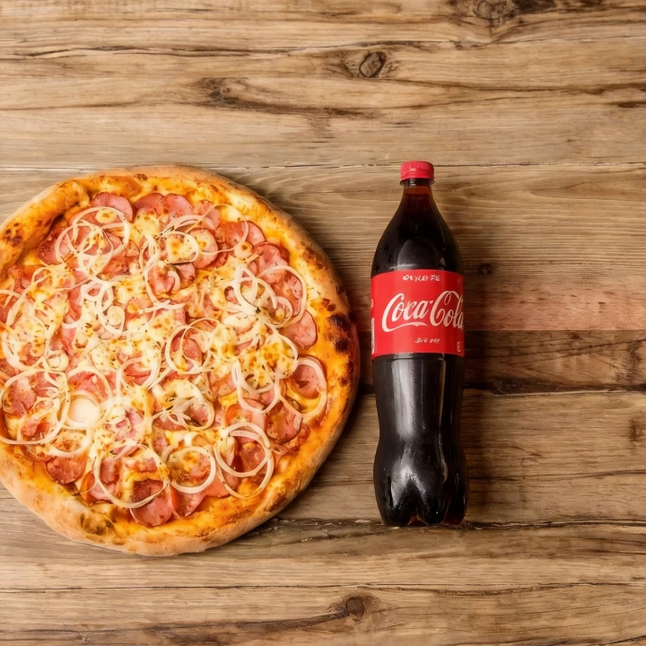 Saboreie a nossa deliciosa e generosa pizza, com impressionantes 30 cm de diâmetro, perfeitamente dividida em 6 fatias para proporcionar a quantidade ideal para você e seus amigos. Acompanha uma refrescante Coca-Cola de 2 litros, perfeita para completar a sua refeição. Esta oferta é uma promoção exclusiva, ideal para um jantar descontraído ou uma noite de filme. A foto é meramente ilustrativa, mas o sabor e a qualidade são garantidos. Aproveite!
