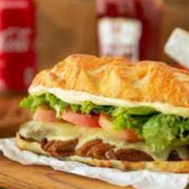 Filé mignon, muçarela, alface americana, tomate, cebola roxa crua, maionese temperada e Fritas Para Acompanhar