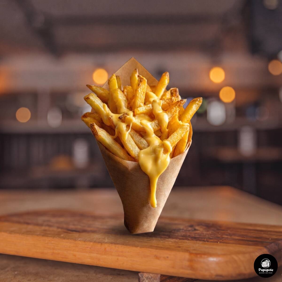 porcion de papas + salsa de queso cheddar