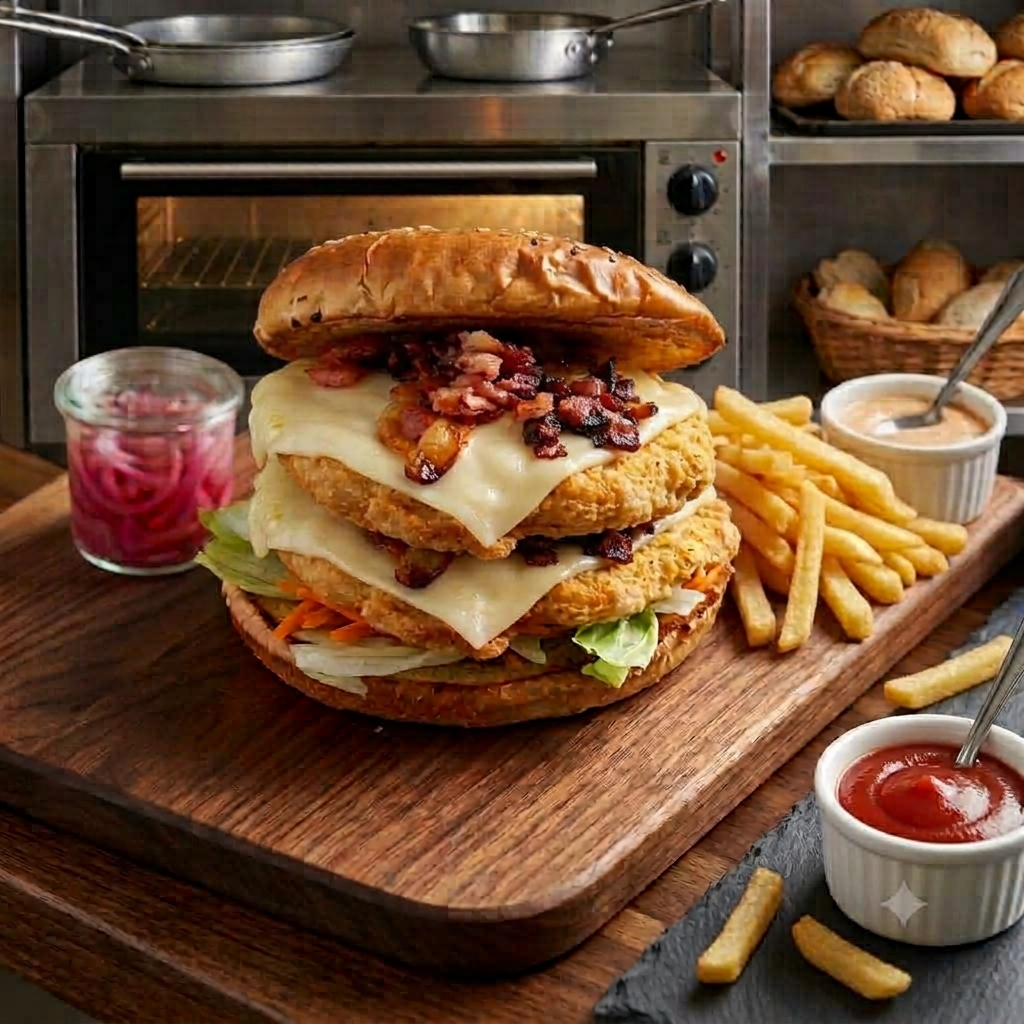 Hamburguesa Doble Pollo Cheddar Horneada