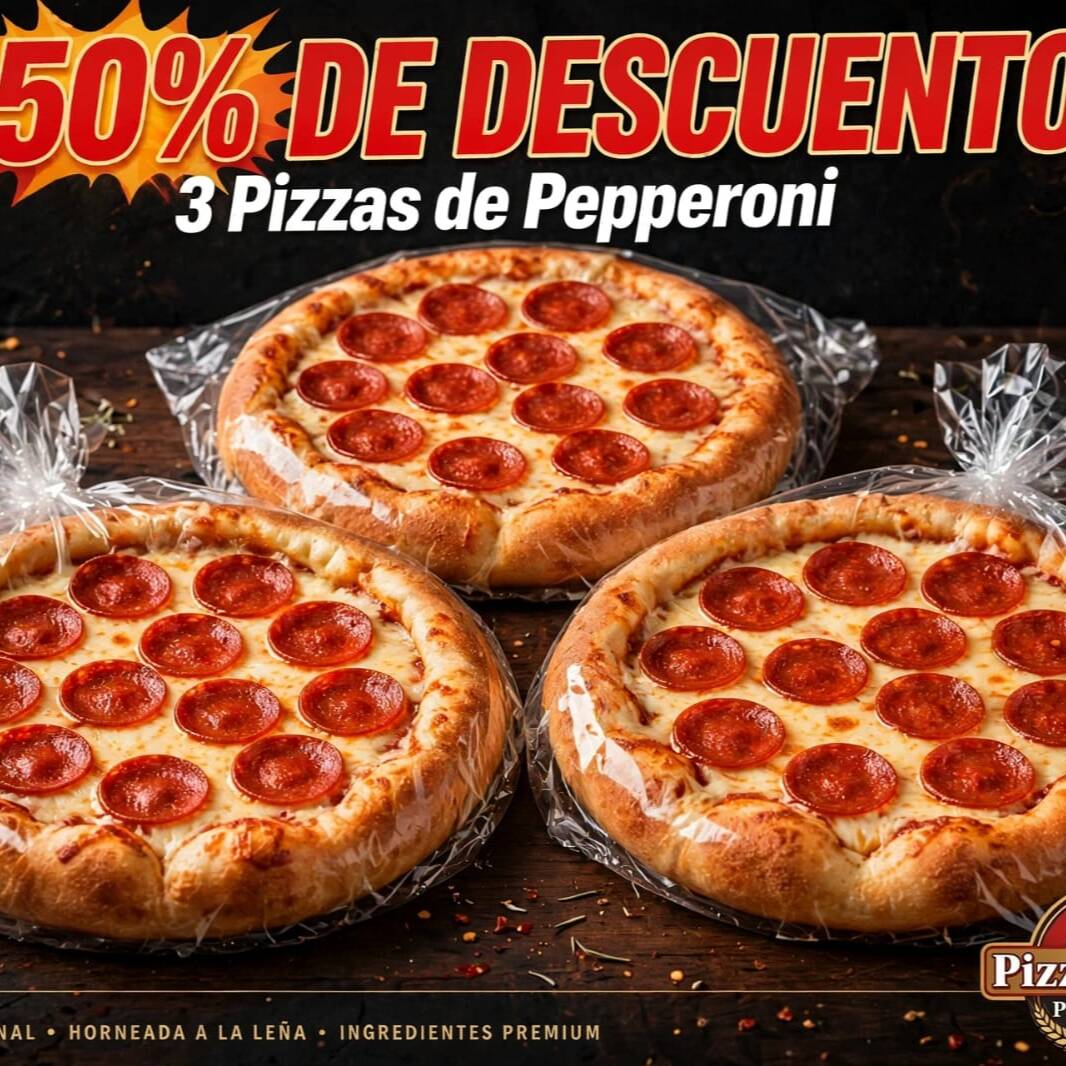 Combo 3 Pizzas & Agua de Sabor 1L