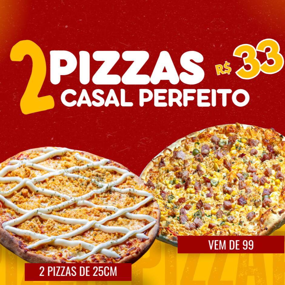 2 Pizzas média ( 25cm ).E scolha 1 sabore por pizza.  serve de 2 a 3 pessoas.