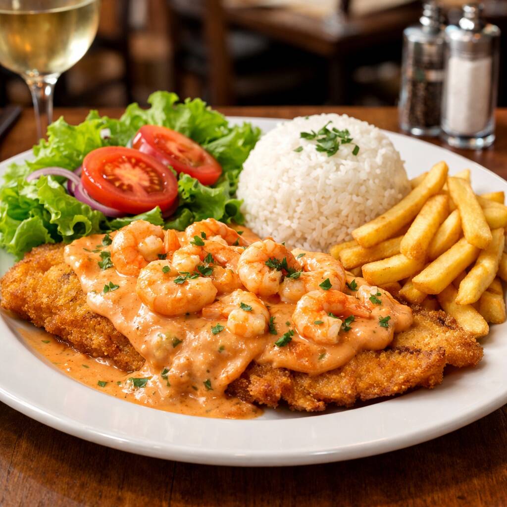 Arroz, batata frita e salada verde.