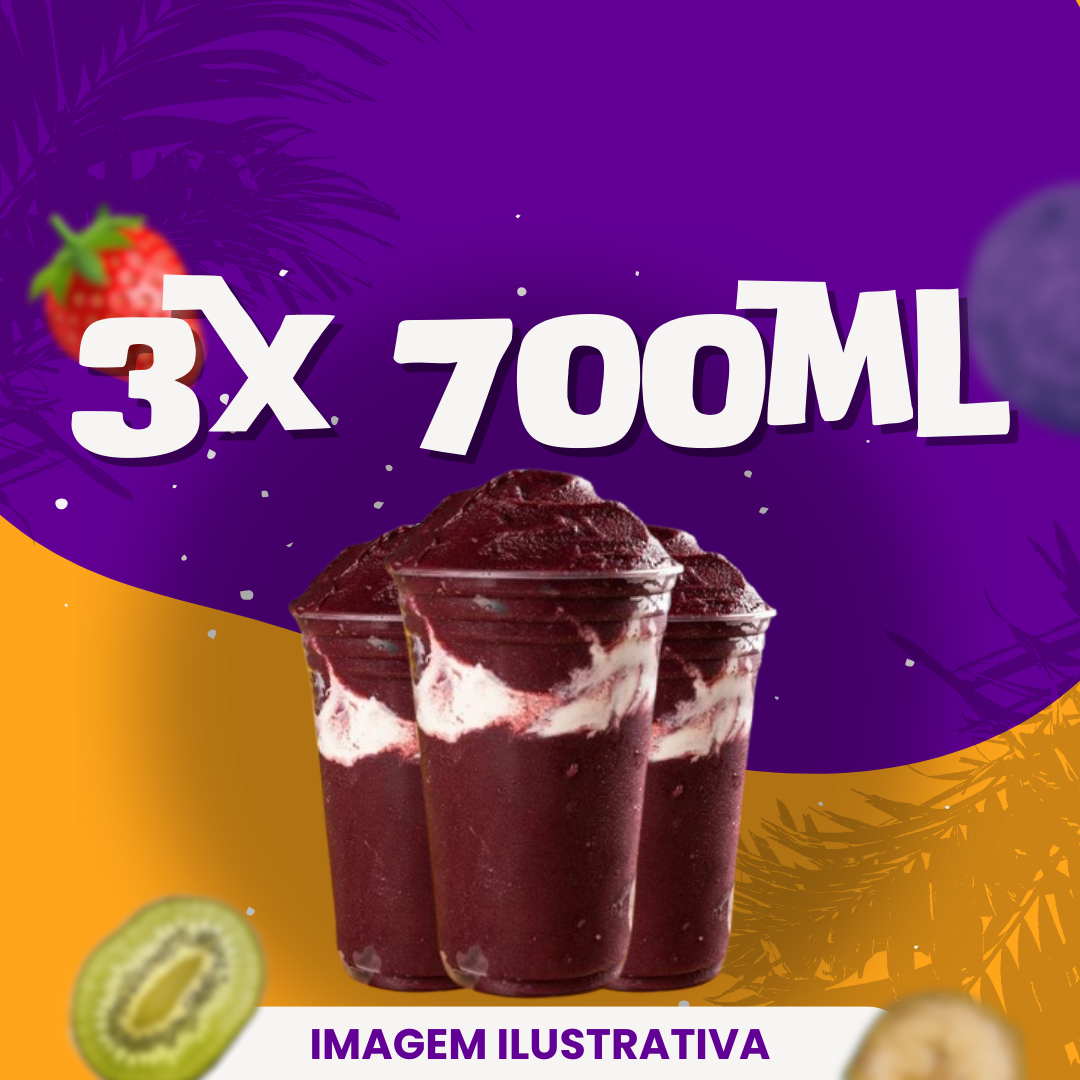 Desfrute de um Açaí delicioso e de textura sem igual! Feito com todo cuidado para você. Todos os ingredientes selecionados por você irão dentro do copo, não enviamos separados. São até 3 ingredientes grátis.