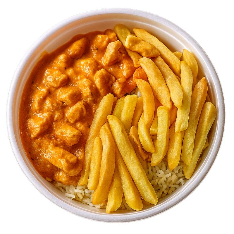 Strogonoff de Frango & Fritas Acompanha arroz branco.