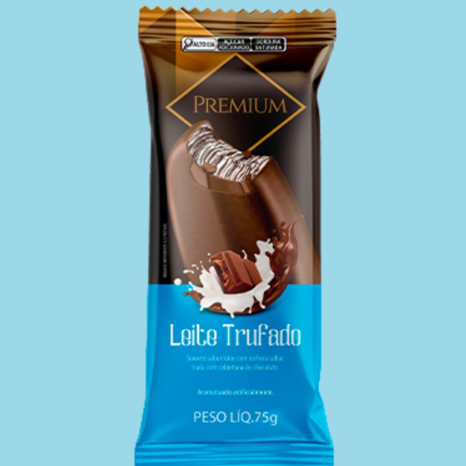 Picolé sabor leite trufado com casquinha de chocolate