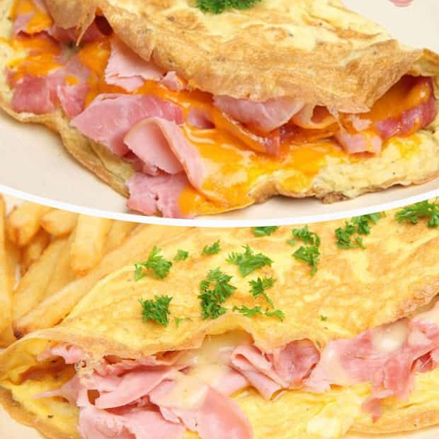 OMELETTE JAMON Y QUESO Y GUISO A ELEGIR