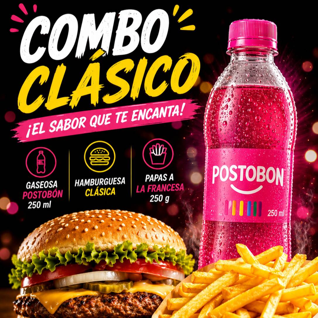 HAMBURGUESA CLASICA + PAPAS FRANCESAS 250GR + GASE