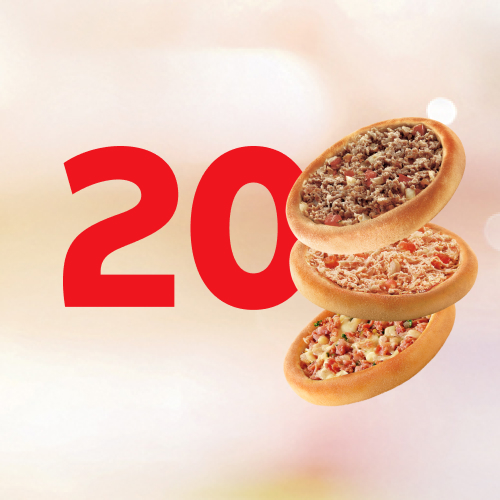 Elas são tão saborosas que não dá para comer só uma! Vem pedir 20 Esfihas Clássicas: Carne, Frango ou Calabresa com Mussarela. Delícia!