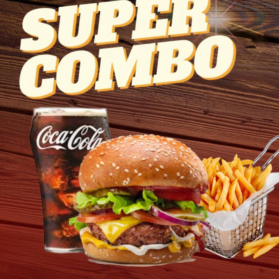 Hamburguesa de Res + Papas + Coca cola