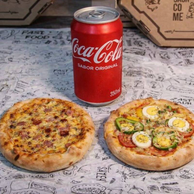 Escolha suas 2 pizzas Broto Preferidas+ 1 Refrigerante Lata 350ml (o sabor dependerá da disponibilidade)