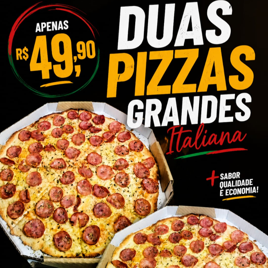 Massa, molho, moçare-la, calabresa e orégano.