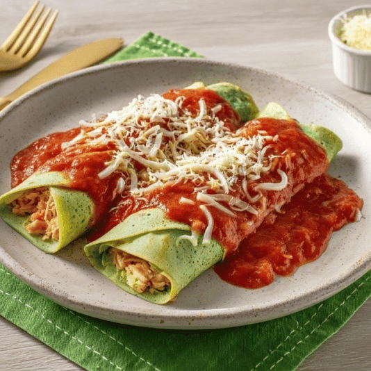 Rondelli de Espinafre com Ricota, molho de tomate caseiro e mussarella. Aprox.500g.