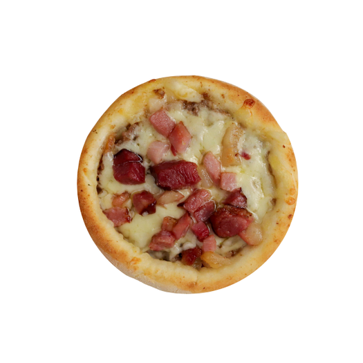 carne moida+ cebolas e tomates picadinhos+ mucarela + bacon- uma das mais pedidas