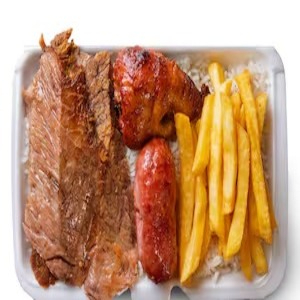 Acompanha: Arroz, feijão, cupim, linguiça, frango, fritas, salada e refrigerante 200ml. Serve 1 pessoa.