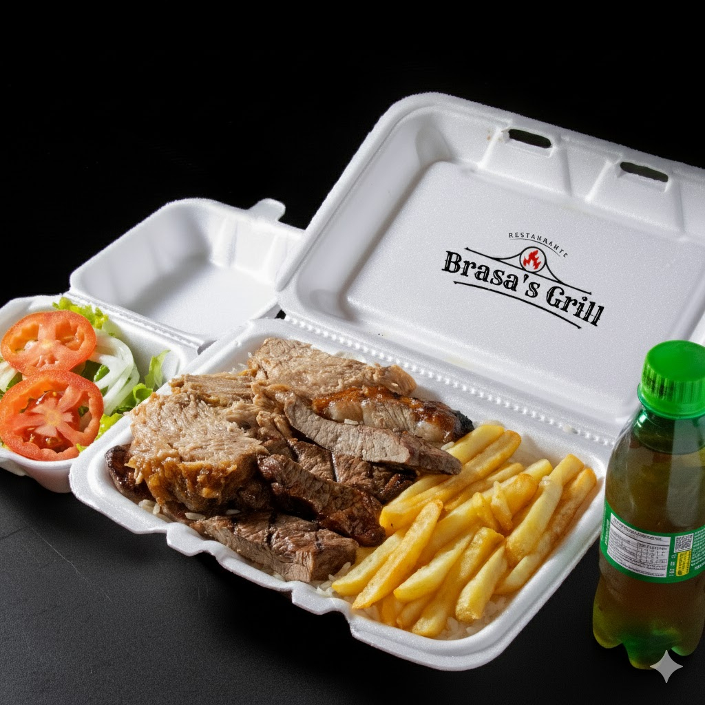 Acompanha arroz, feijão, salada e fritas + Caçulinha 200 ml