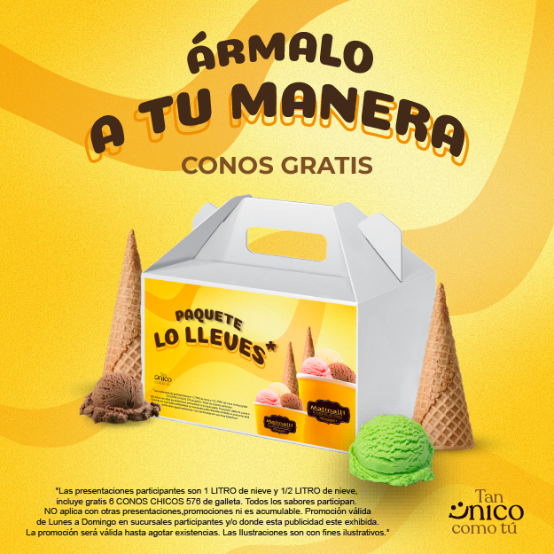1 Litro y 1/2 de Nieve + 6 Conos Chicos GRATIS
