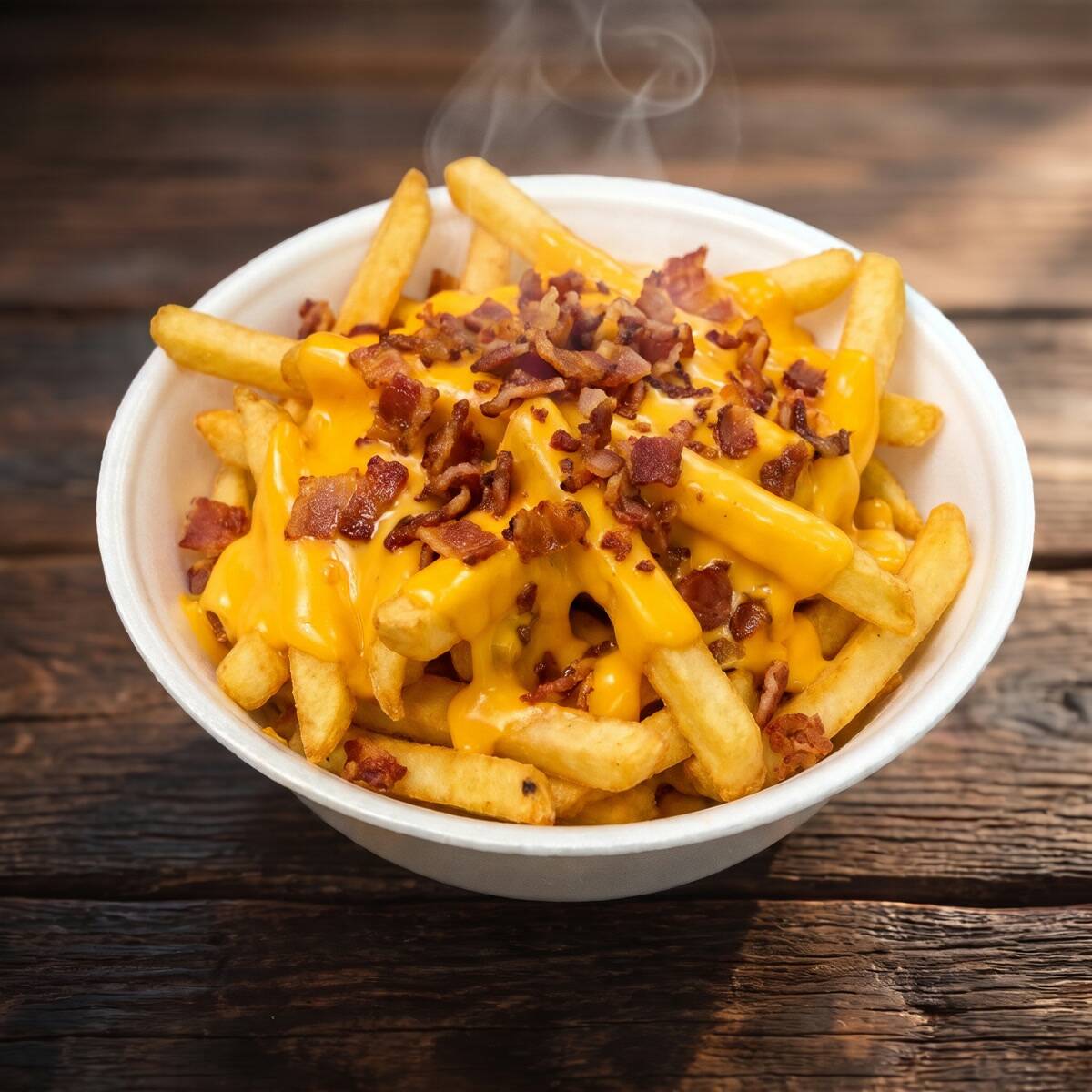 Batata frita com cheddar e bacon.