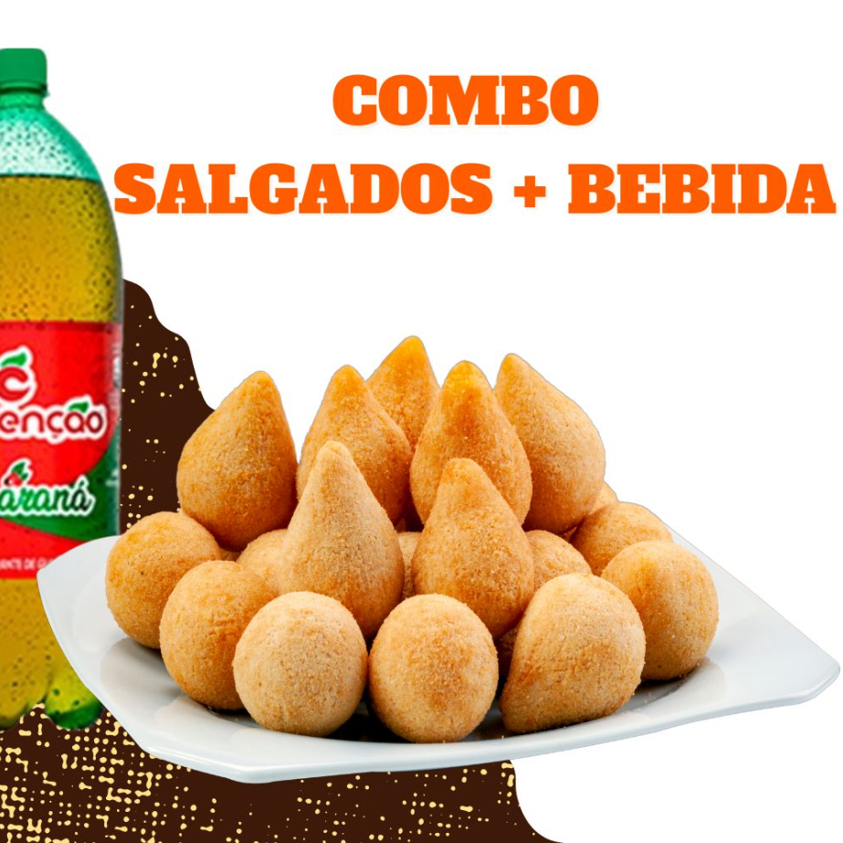 """Contém: -50 Salgados do tamanho de festa ( apx. 18 gr), 1 refrigerante 2 l