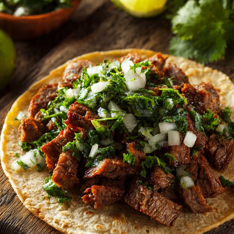 Taco De Carne Asada En Harina