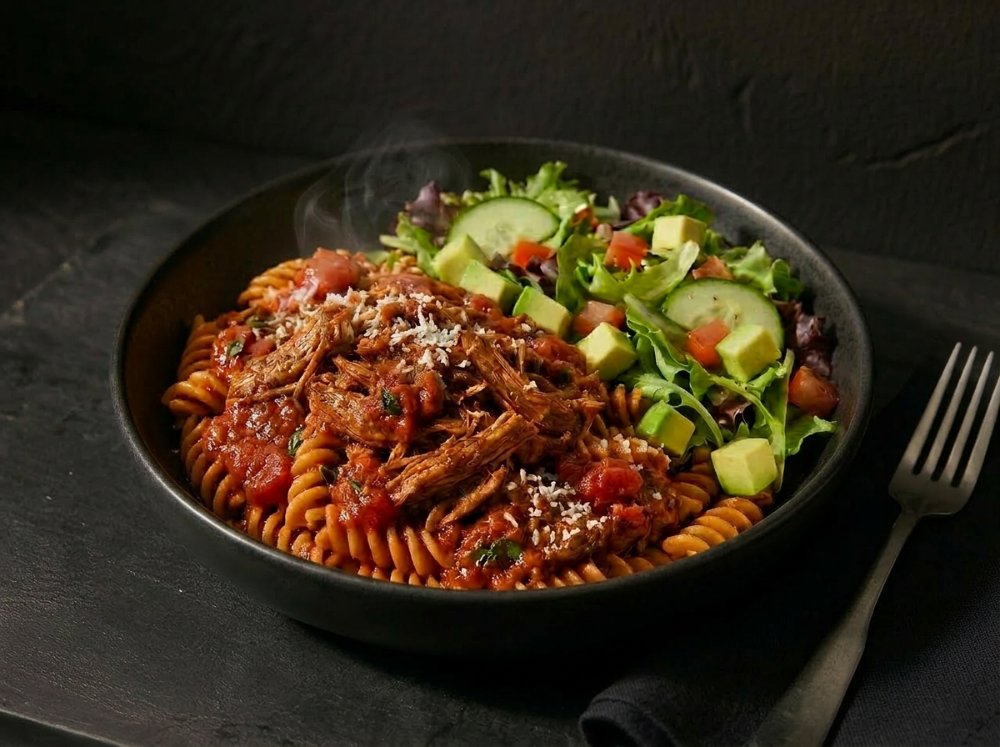 Cerdo Braseado + fusilli + ensalada