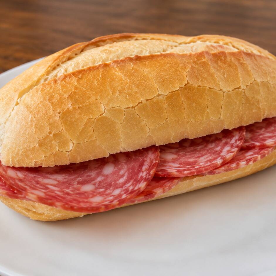 Preparado com Pão Francês e Salame.