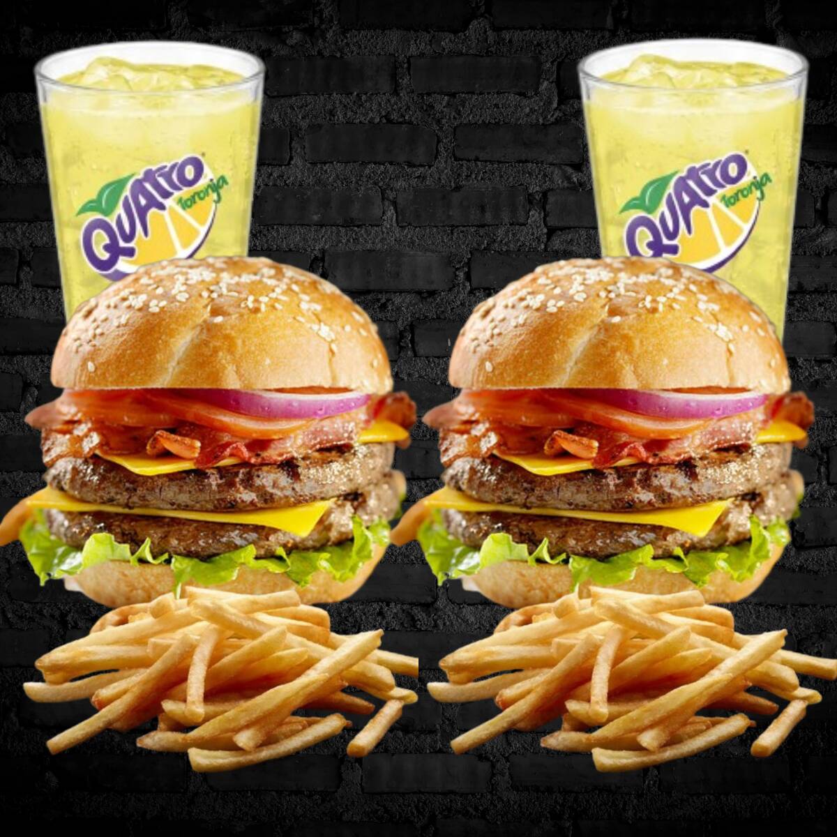 2 Hamburguesas Dobles + papas + 2 Coca colas