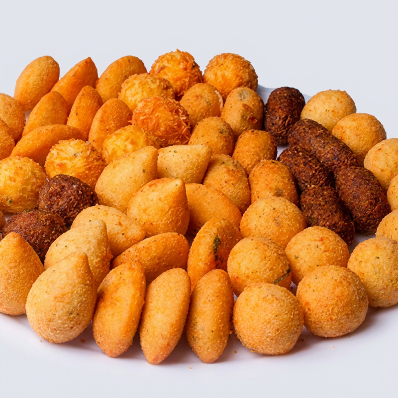 Descubra o prazer inigualável de degustar 100 unidades dos nossos Salgados Fritos Sortidos, cuidadosamente preparados para enriquecer sua festa. Cada salgado, pesando aproximadamente 0,22 gramas, promete uma mordida perfeitamente satisfatória. Com a liberdade de selecionar o sabor de sua preferência, cada unidade se transforma em uma experiência gastronômica única e personalizada. Nossos salgados