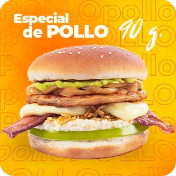 Hamburguesa de Pollo 90 G (Queso & Tocineta)