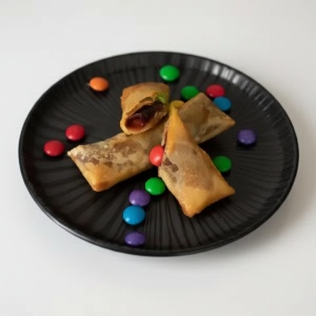 Harumaki recheado com chocolate e MM's (2 Unidades).