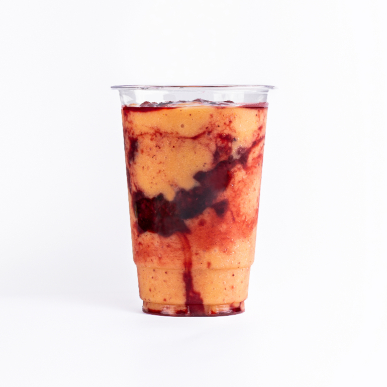 nectarina, mamão, cenoura e cúrcuma, purê de frutas vermelhas e leite de aveia Nude (400ml).