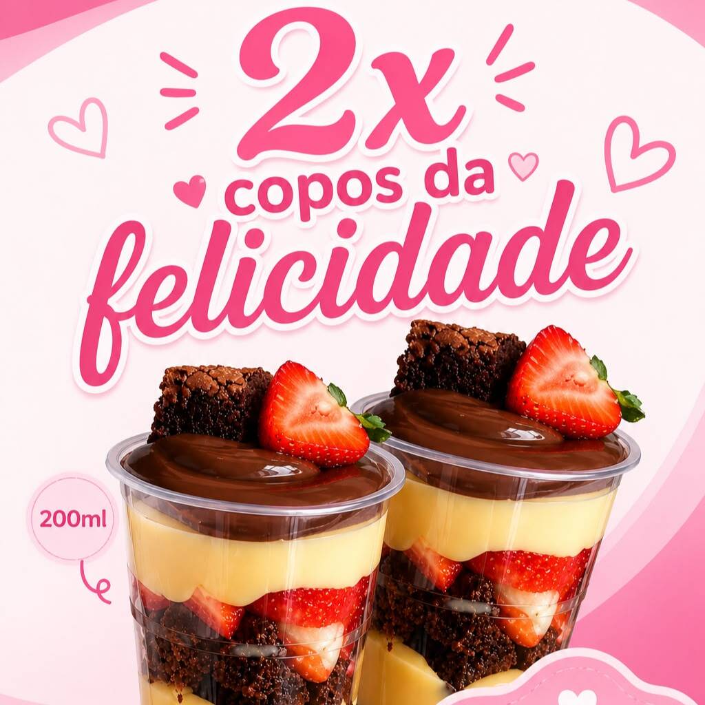 2x copos da felicidade com brownies, nos sabores de sua preferência.