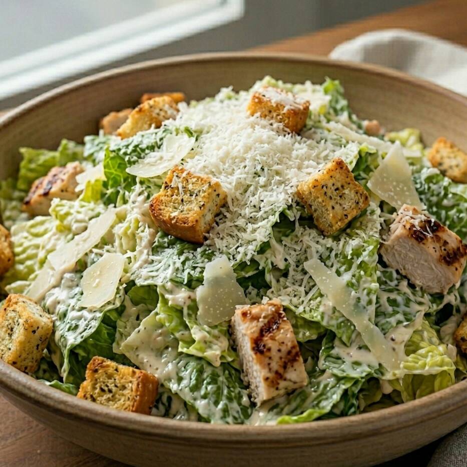 Alface americana, frango em cubos, queijo parmesão, croutons artesanais e molho caesar. Clássica, bem servida e equilibrada. Porção grande/refeição leve. Aproximadamente 190g