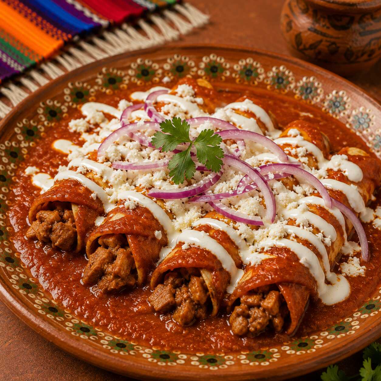 Enchiladas de Chicharron Prensado en Salsa Roja